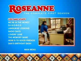 Roseanne's meeting with Darlene's history teacher appears when the first episode is highlighted on Disc 1's menu.