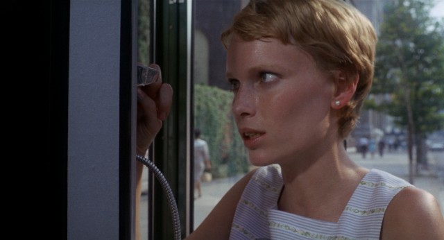 An anxious Rosemary (Mia Farrow) tries to get in touch with her original obstetrician.