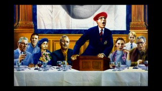 This bottom portion of rock album cover artist Guy Peellaert's unused Rushmore poster is the highlight of the abridged "Archiva Graphica."