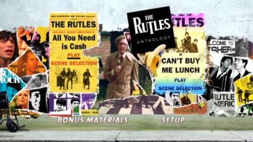 That random banana comes to take a seat on the rolling wheelchair in this fittingly busy DVD main menu modeled after The Beatles Anthology.