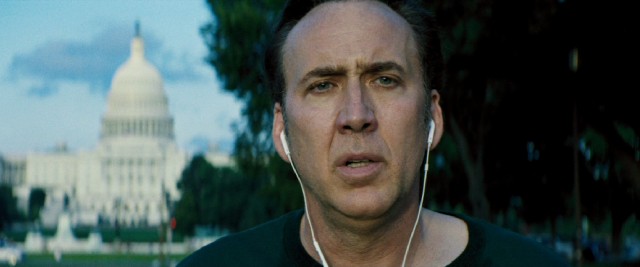 Colin Pryce (Nicolas Cage) stops his run and looks directly into the camera for The Runner's not so powerful closing shot.