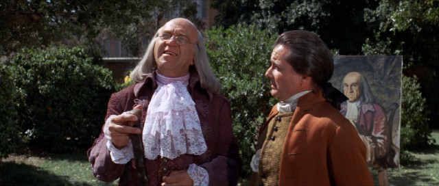 Benjamin Franklin (Howard Da Silva) and John Adams (William Daniels) engage in comic banter in their first scene.