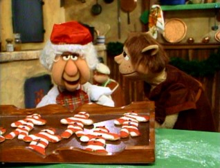Mrs. Claus remains kind regarding Sherman's striped gingerbread men and baked candy canes.