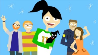 Childish renderings of the cast illustrate safety lessons in the Sarah Silverman-narrated short "Stay Away from Bad Stuff!!"