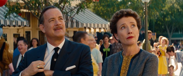 Walt Disney (Tom Hanks) takes P.L. Travers (Emma Thompson) around Disneyland in a fun scene invented for #67, "Saving Mr. Banks."