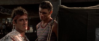 Cuban refugees Tony Montana (Al Pacino) and Manny Ray/Ribera (Steven Bauer) lay claim to the American Dream.