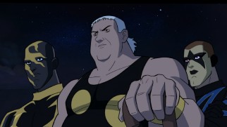 "Curse of the Speed Demon" is dedicated to Dusty Rhodes, who voiced himself (center) shortly before his 2015 passing.
