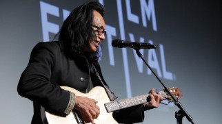 An alive and well Rodriguez treats moviegoers to a performance of "Inner City Blues" at the film's 2012 Tribeca Film Festival premiere.