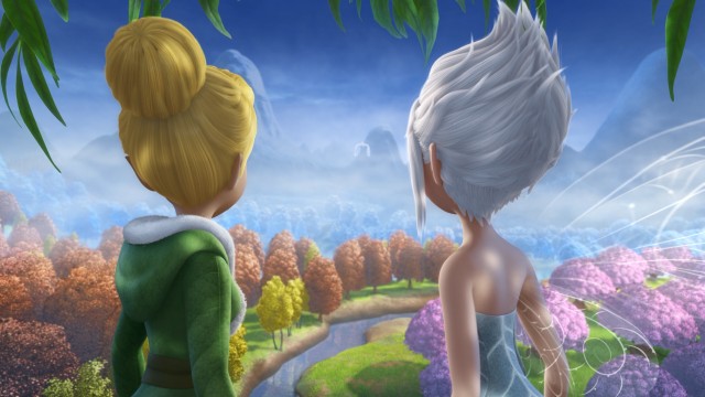 Tinker Bell and Periwinkle look on as an icy chill threatens to destroy Pixie Hollow.