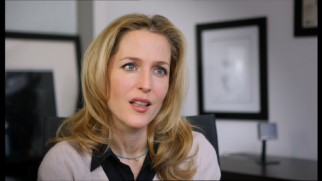 A blonde Gillian Anderson maintains her convincing British accent for part of her interview.
