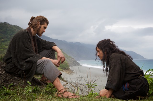 Father Sebastio Rodrigues (Andrew Garfield), a Jesuit missionary from Portugal, hears the confession of his tormented guide Kichijiro (Ysuke Kubozuka) in Martin Scorsese's "Silence."