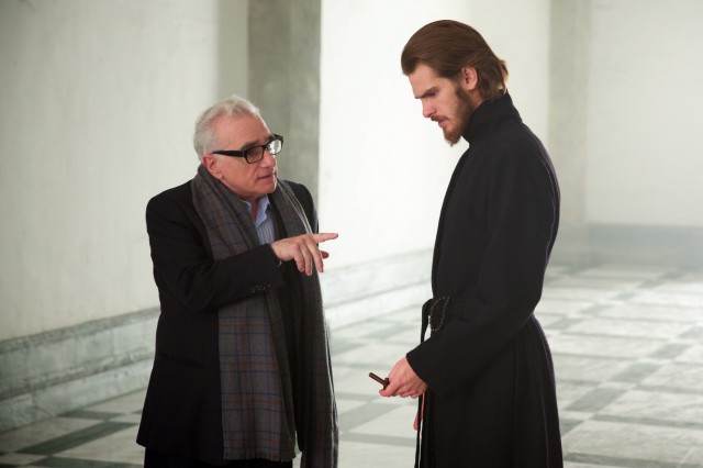 Martin Scorsese directs Andrew Garfield on the set of "Silence."