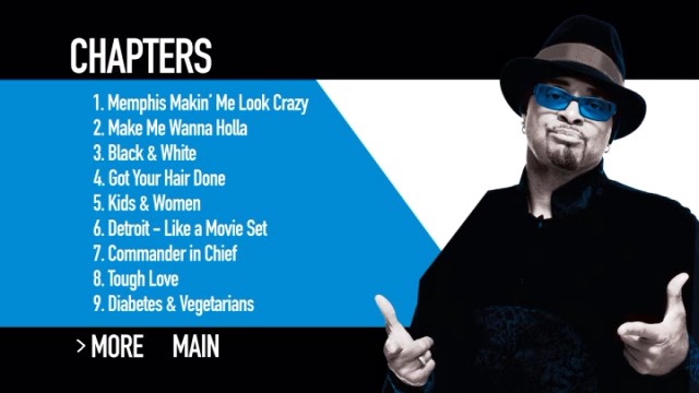 The DVD menu's chapter titles give an idea of what you can expect in "Sinbad: Make Me Wanna Holla."
