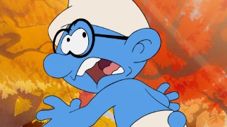Brainy Smurf is frightened in "The Smurfs: The Legend of Smurfy Hollow."