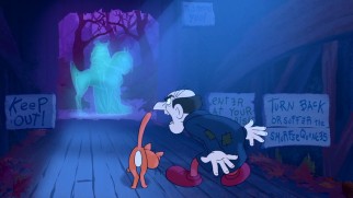 Gargamel and Azrael narrowly reach safety, crossing the bridge that the Headless Horseman cannot.