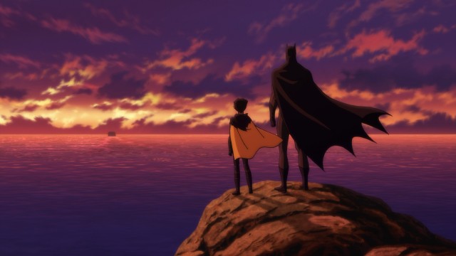 Like father, like son: Damian's Robin cave flaps in the wind just like Batman's does.
