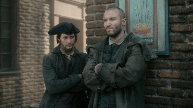 The 2015 History miniseries "Sons of Liberty" reimagines Sam Adams (Ben Barnes), seen here with battle-scarred Tim Kelly (Diarmaid Murtagh), as a rogue badass bachelor.