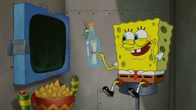 In "The SpongeBob Movie: Sponge Out of Water", Plankton and SpongeBob team up to travel through time and rescue the Krusty Krab's top-secret Krabby Patty recipe.