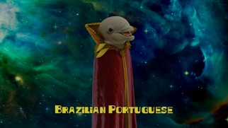 Bubbles, the wise universe-protecting dolphin of the future, has his introductory scene translated into a host of languages in the first of two "International Sponge of Mystery" multi-language reels.