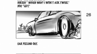 Storyboards map out "The Stand Up Stunt Driving Scenes."