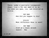 Script pages and a handful of silent clips are provided for the film's deleted opening scene, in which corpses at a morgue conversed with one another.