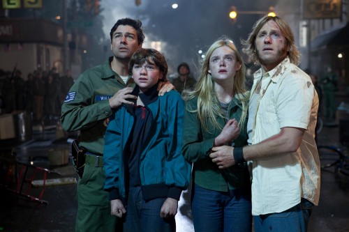 Kyle Chandler, Gabriel Basso, Elle Fanning, and Ron Eldard see something bigger than them in "Super 8."