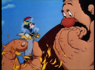 This giant finds more than just hay in his cigarette in the 1938 Mickey Mouse cartoon "Brave Little Tailor."
