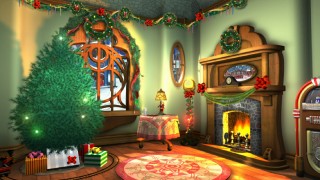 The Blu-ray exclusive "Deck the Halls" lets you virtually decorate this virtual room.