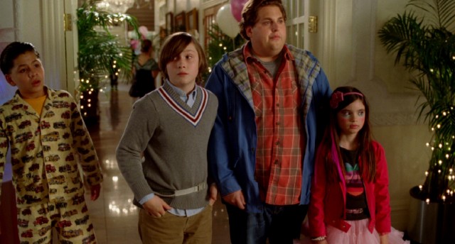 In "The Sitter", reluctant babysitter Noah Griffith (Jonah Hill) takes his three young wards (Kevin Hernandez, Max Records, and Landry Bender) on an unforgettable night of big city adventure.