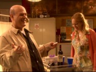Larry Miller and guest star Wendi McLendon-Covey crack up in the Bloopers reel.