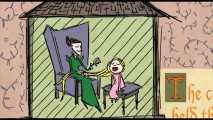 Rapunzel's upbringing is depicted in this drawing from one of two original storybook openings.