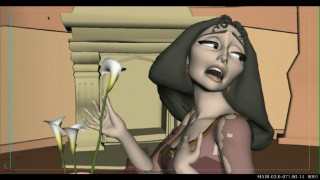 Mother Gothel's dress is a bit more revealing in the unfinished animation of this extended version of "Mother Knows Best."