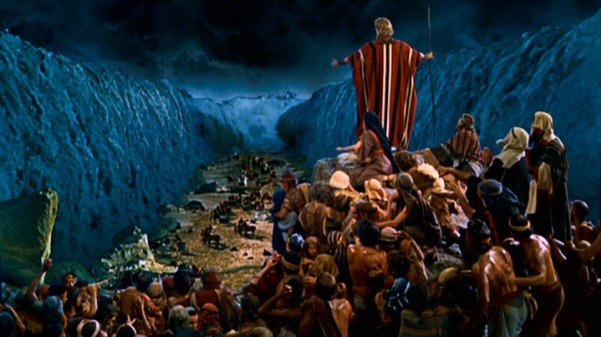 Allowing his people to escape, Moses parts the Red Sea temporarily in the most iconic sequence of Cecil B. DeMille's "The Ten Commandments."