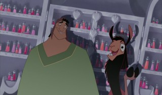 Pacha and Kuzco are relieved Yzma only wants to show them a dagger.