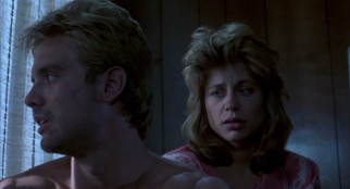 Terminator target Sarah Connor (Linda Hamilton) learns a little about her future son from time-traveling protector Kyle Reese (Michael Biehn).