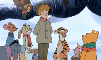 Christopher Robin turns up (with British accent) for a happy reunion in the snow.