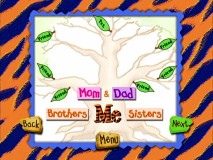 Kids can learn how to compile a family tree that includes friends in neon green.