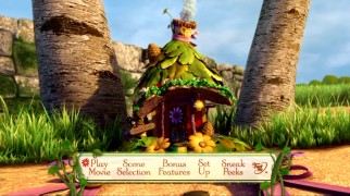 Where's my Vidia? There's my Vidia! Squint to see the spunky fairy popping up outside the fairy house on the DVD's main menu.