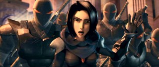 In the absence of Shredder, comics and 2003 cartoon character Karai (voiced by Ziyi Zhang) leads the Foot Clan in assisting Max Winters.