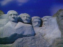 The presidents of Mount Rushmore try their faces at knock-knock jokes in "Sex and Violence."