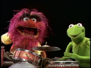 Kermit talks with the rambunctious drummer Animal.