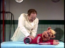 In a Dr. Strangelove-like character, Peter Sellers plays a German masseur who gives Link a good rolling massage.
