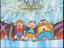 Angus, Spencer, and Eggman battle with the bossiness of Southern Belle Tiffany van Hootenberg in "Pigs on Ice."