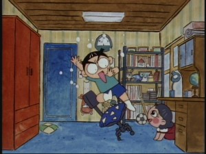 Oh boy! Dizzy Lizzy surprises Spencer.