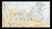 The girls, Totoro, and the other spirit creatures rejoice as their seeds grow into a massive tree in this Disc 2 storyboard.