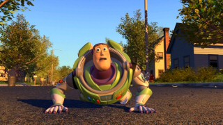 Still from 2010 DVD - click to view screencap at full size. Buzz follows the car taking his best friend Woody. There's little detectable difference in picture quality between the 2005 and 2010 Toy Story 2 DVDs. Both look great but Buzz really shines on the new Blu-ray.