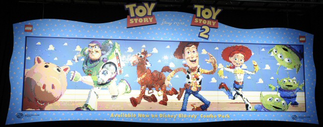 The final Toy Story Lego mural brings together six sections assembled throughout the nation's Boys & Girls Clubs of America. (Click for full-sized image.)
