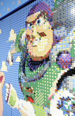 Close-up of the Buzz Lightyear section of the Toy Story Lego mural.