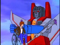 At least one good thing can be said of Starscream: he isn't villainous enough to separate Chip from his wheelchair in "Roll for It."