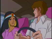 Spike and his new Peruvian friend Luisa "drive" Bumblebee to the temple where the Crystal of Power is being held.